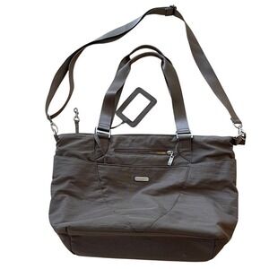 Baggallini Mushroom Brown Nylon Laptop Tote Bag Crossbody Travel Work Bag